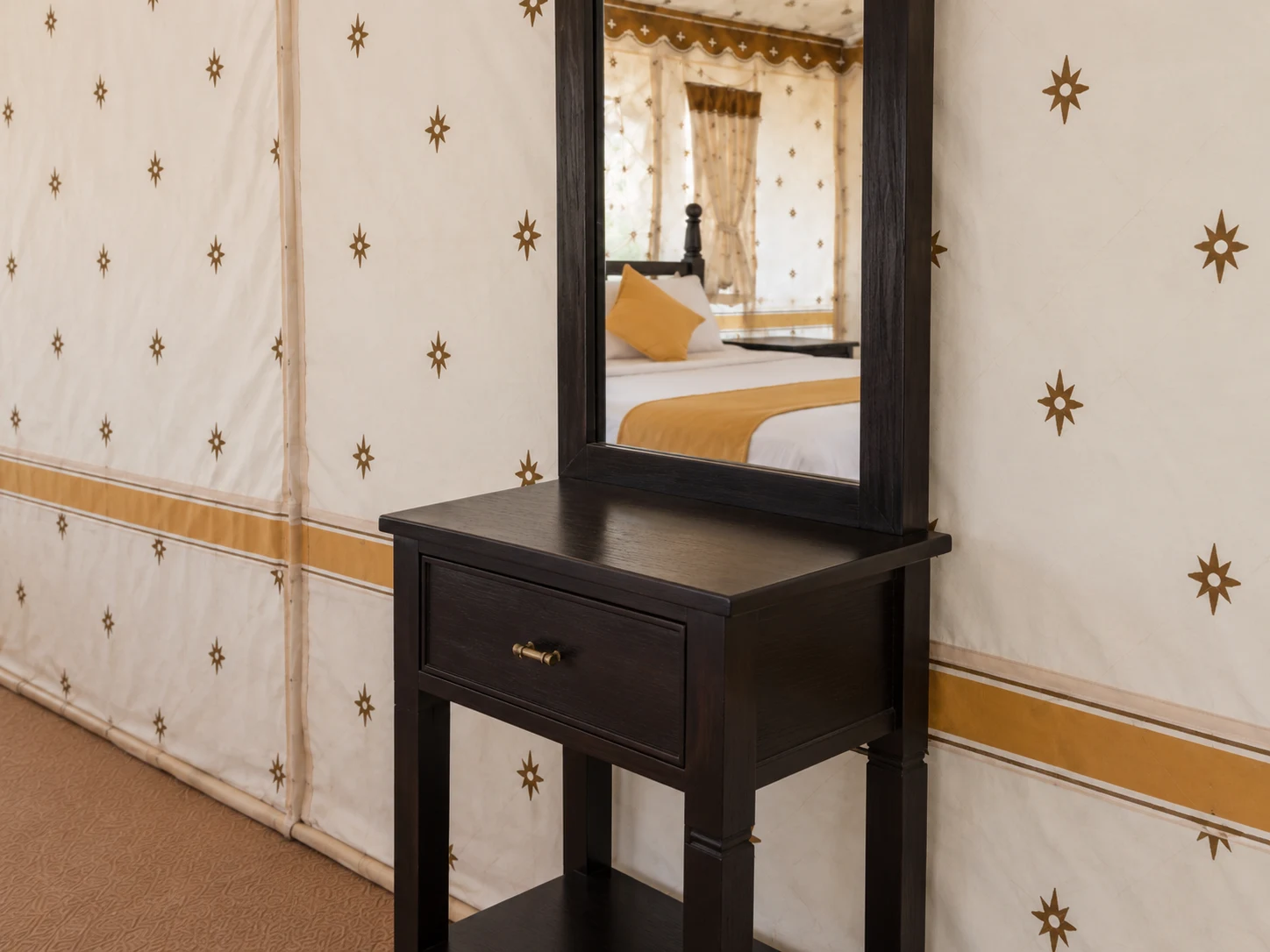 Tall timber mirror and dressing console